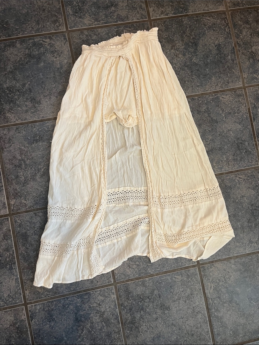 Boho Cream Lace-Trim Skirt